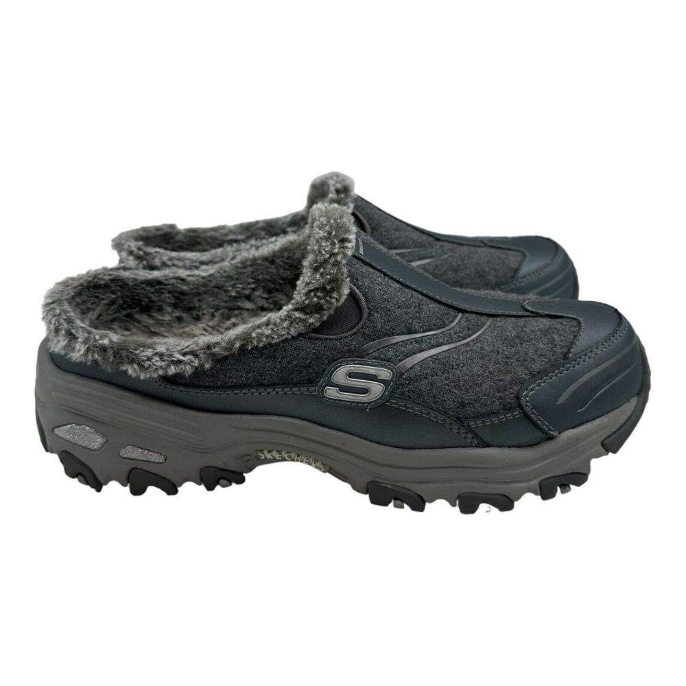 Skechers D'Lites Clogs Womens 6.5 Comfy Steps Lined Shoes Gray Silver 11597